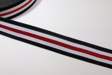 Glam Stripes - elastisch 2,5 cm - schwarz/weiß/rot Lurex